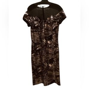 Rickie Freeman for Teri Jon Black and Silver Midi Dress